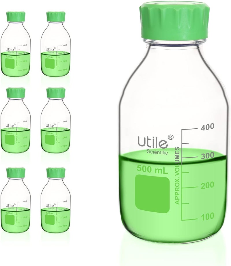 UTILE Media Bottle, 3.3 Borosilicate Glass Bottles with GL45 Screw Caps, 6pcs of 500ml(16.9oz) Lab Media Bottles, PP Material Media Storage Bottle, 4038.0500.6 - Image 1